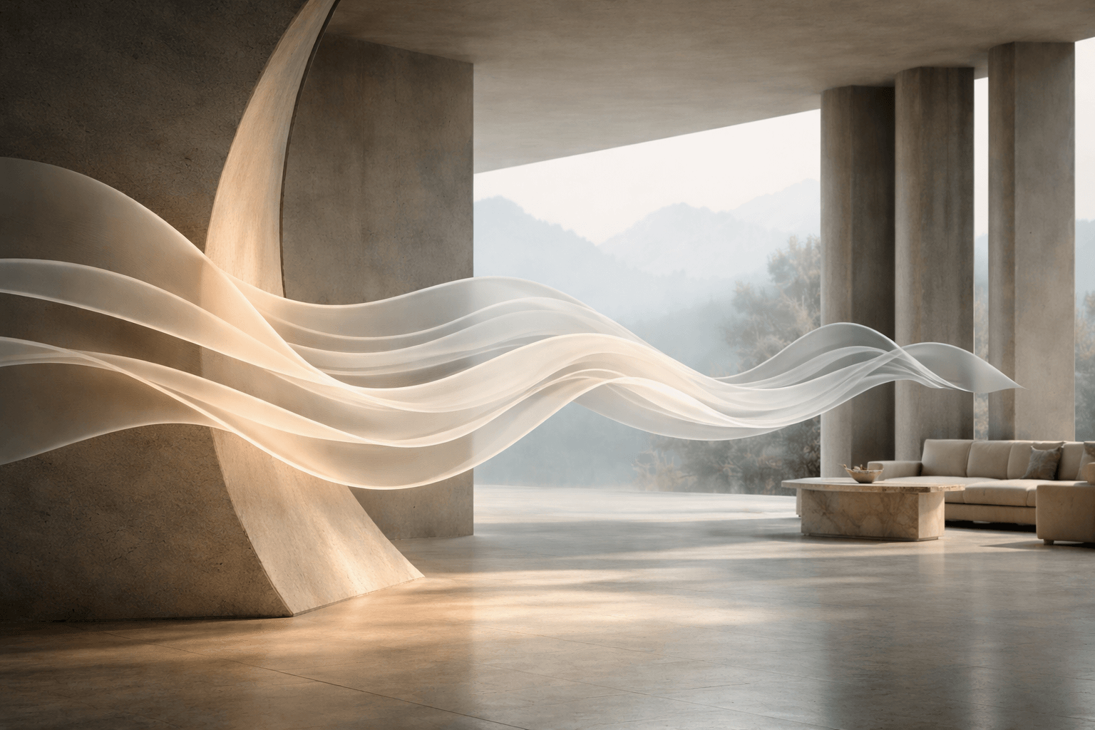 Architectural interior visualizing sound as a designed spatial element
